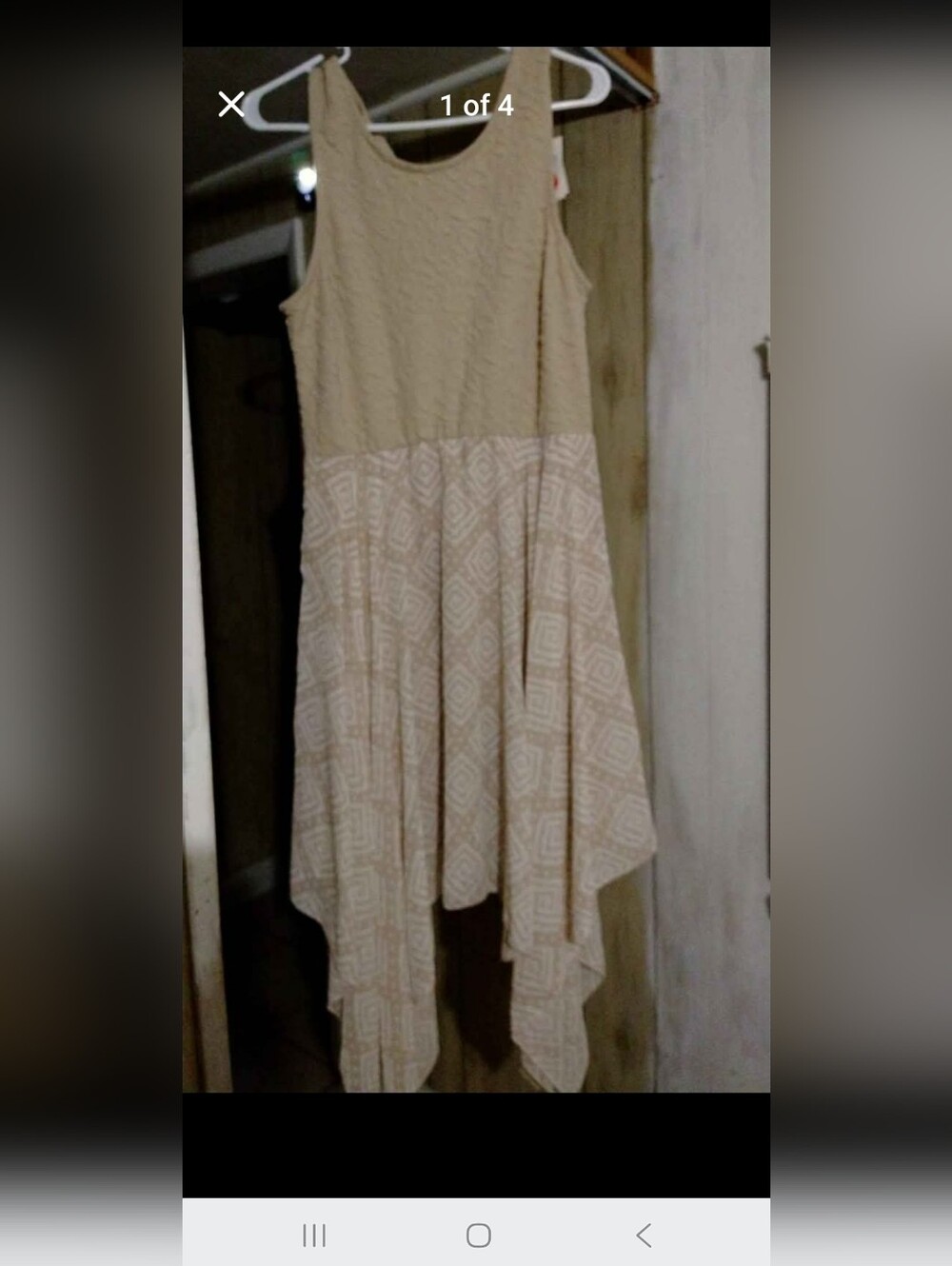 Neutral Beige Asymmetrical Geometric Handkerchief  Dress